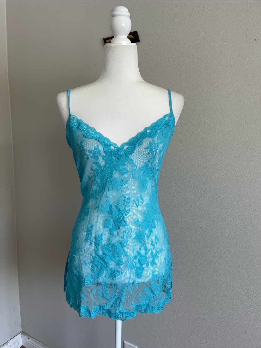 Victoria's Secret Vintage 2005 Turquoise Lace Chemise Slip